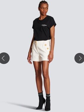 Balmain White High-Rise Shorts with Gold Buttons